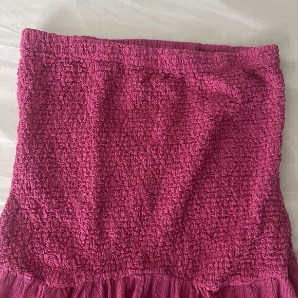 By Anthropologie Strapless Smocked Cover-Up Dress Pink Rose Large Fairy Hem - Picture 6 of 13